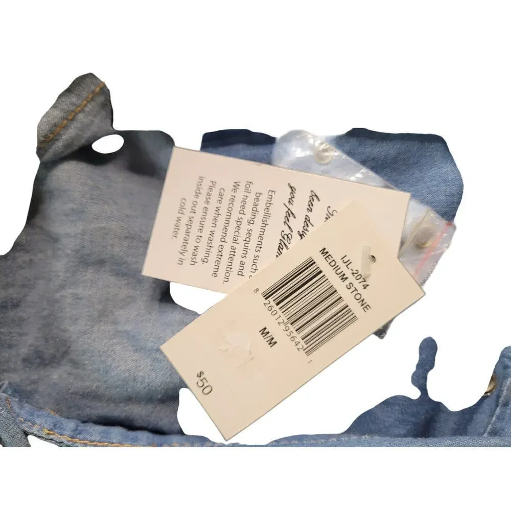 Jeans By Buffalo Denim Shirt Long or 3/4 Sleeve Studded Design New Sz M